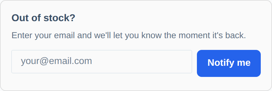 Email me when back in stock form on an out-of-stock WooCommerce product page