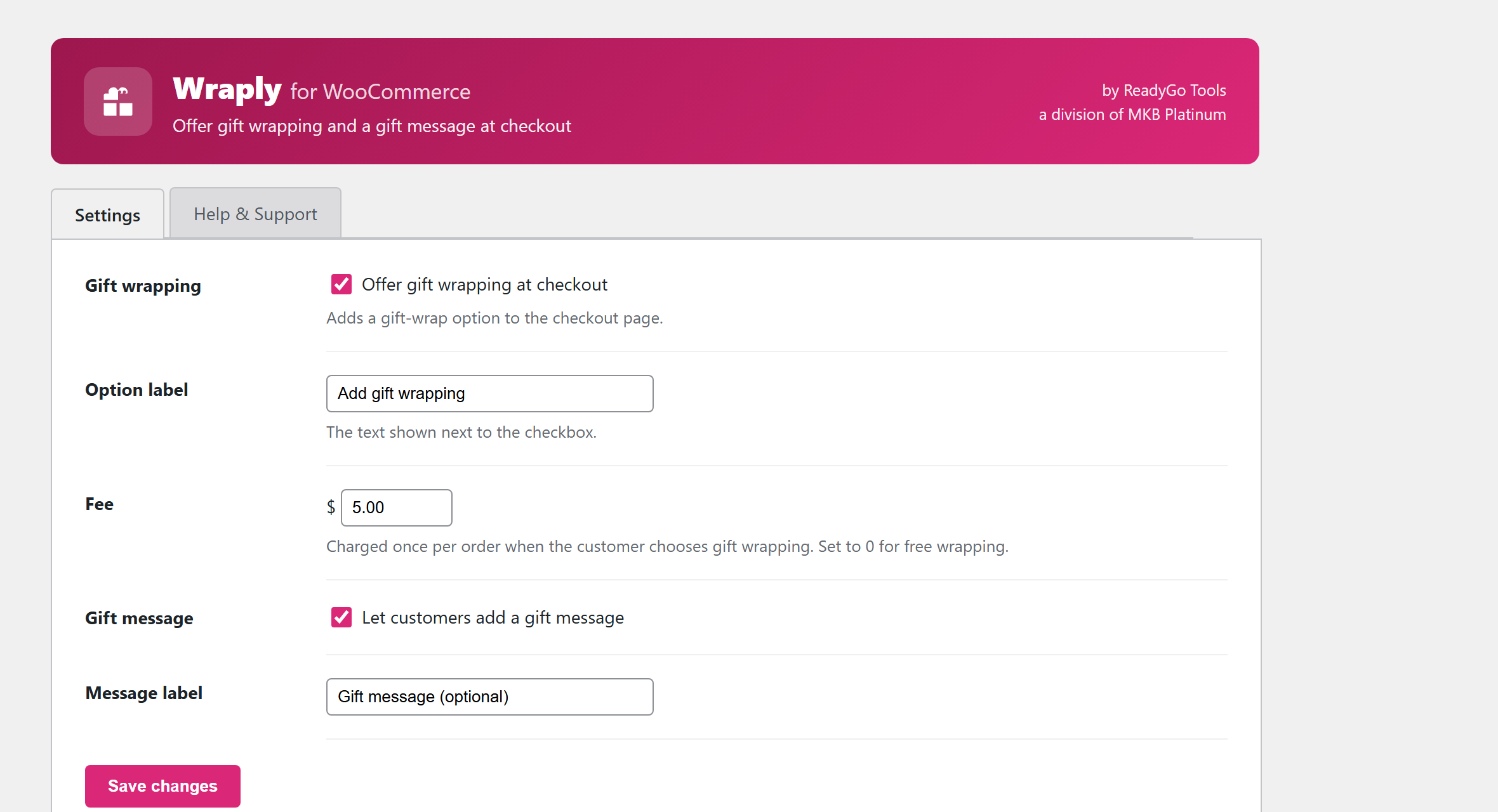 Wraply for WooCommerce settings